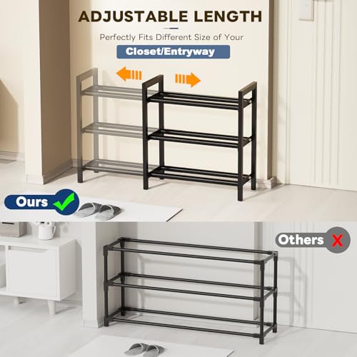Mavivegue 18-33” Expandable Shoe Rack for Closet, 3-Tier Shoe Organizer, Adjustable Shoe Rack for Front Door Entrance, Entryway - color: Black, size: 3 Tier,19-33"