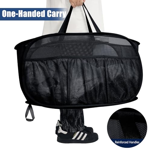 Collapsible Laundry Baskets, Upgrade Pop Up Laundry Hamper with Convenient Bags, Foldable Laundry Basket Mesh Light Weight, Easy to Carry Clothes Hampers for Laundry, Dorm, Toys, Travel Black - color: Black