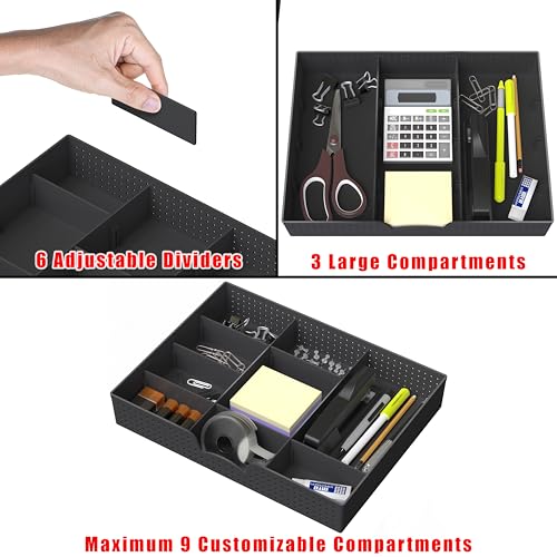 Simple Houseware Drawer Organizer Tray with 9 Adjustable Compartments, Black - color: Black, size: 1 Pack