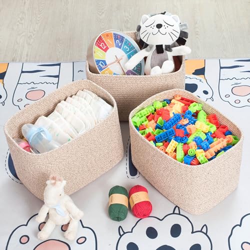 MINTWOOD Design 3-Pack Decorative Woven Storage Baskets for Shelves, Cube Bin Box for Organizing Books, Shoes, Dog Toys, Pantry Closet and Living Room Organizer, Oatmeal Brown - color: Oatmeal Brown