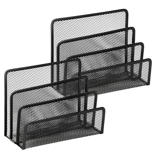 2 Pieces Desk Mail Organizer, Metal Mesh Small File Holders Letter Organizer, Bill/Document/Filing/Folders/Paper Organizer for Desktop (BLACK-2PCS) - color: BLACK-2PCS