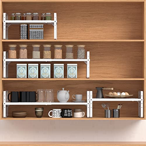 Expandable Cabinet Shelf Organizer Adjustable Metal Spice Rack Stackable Freestanding Counter Storage Shelves for Kitchen Cabinet Under Sink Office Desk (White - 1Pack - L16.5-27'' * W10.2'' * H9.6'') - color: White - 1pack - L16.5-27'' * W10.2'' * H9.6''