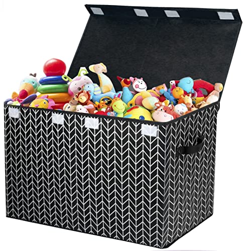 Mayniu Large Toy Box Chest with Lid, Kids Toy Storage Organizer Bins Basket for Living Room, Nursery, Closet, Bedroom, Playroom 25"x13" x16" (Black) - color: Large Black