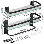 VOLPONE Glass Bathroom Shelf with Towel Bar 15.7in Bathroom Wall Shelves Rustproof Metal Bathroom Wall Organizer 2-Tier (Black) - style: 2 tier with towel bar black
