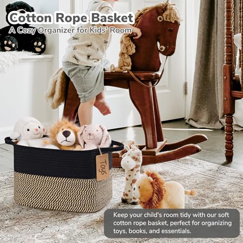 Goodpick Woven Storage Basket for Shelves, Small Wicker Baskets for Shoes,Towel, Toy Baskets Storage Kids, Empty Gift Basket with Handles, 13 x 10 x 9 Inches - color: Black Jute, size: 13"L x 10"W x 9"H