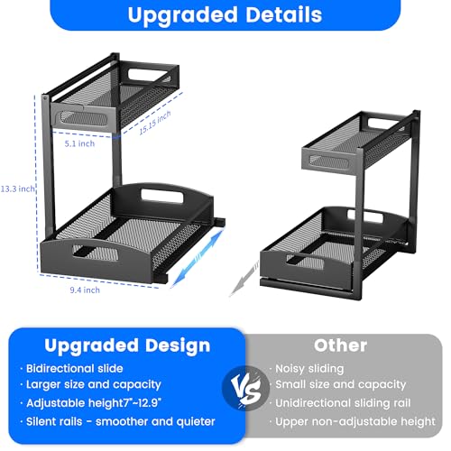 Under Sink Organizer,2 Pack Height Adjustable Under Sink Organizers and Storage, 2 Tier Under Sink Storage for Kitchen Bathroom Cabinet - color: Black, size: Large-2 pack