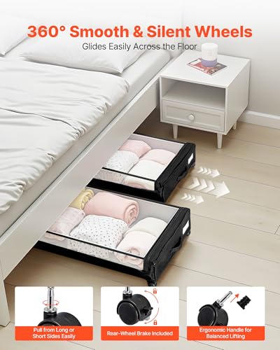 VEVOR Under Bed Storage with Wheels, 30.3 x 18.5 x 6.8 inch, Underbed Containers with Clear Lid, Underbed Shoe Organizer, Rolling Under the Bed Storage Bins for Clothes Shoes Blankets Bedroom, 2 Pack - style: C