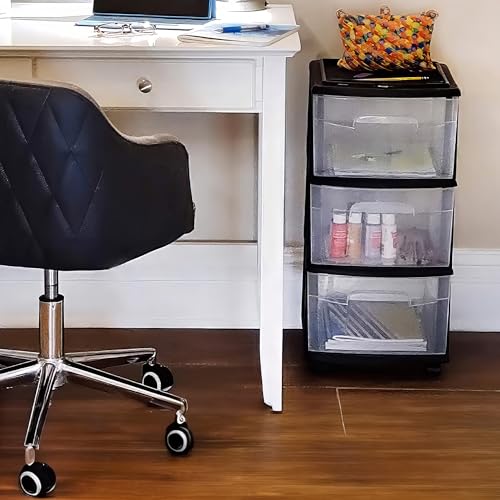 HOMZ Drawer Tower, 3-Tier Clear Plastic Storage Organizer Cart, Black Frame – Organizing Containers with Wheels for Home, Bathroom, Bedroom, Office, and Classroom - color: Black, size: 1 Pack