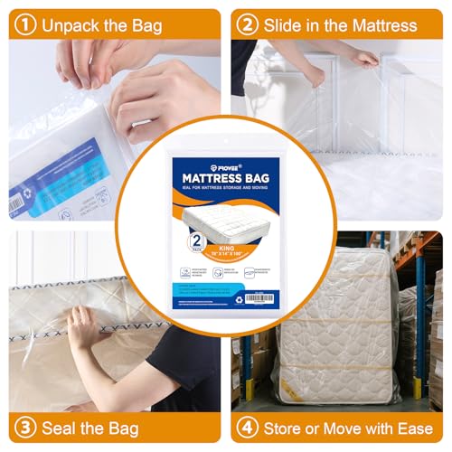 2 Pack King/Cal King Mattress Bag for Moving and Storage, Clear Plastic Mattress Cover for Moving, Waterproof Mattress Disposal Bags - size: King/Cal King,2 Pack, style: Economical Protection(1.5Mil Thick)