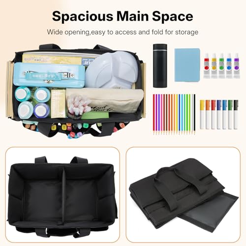 Craft Tote Bag, Art Organizer,Cleaning Supply Caddy, Carrying Bag with Handle for Multi-Purpose, Organizer Caddy for Pets (Black) - color: Black
