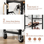 6 Tier Rotating Shoe Rack Tower with Wheels, Wooden Shoe Storage Organizer with Hooks, Sturdy Metal Narrow Shoe Shelf for 6-12 Pairs, Vertical Organizer for Closet Entryway, Rustic Brown - size: 6-tier(13.9 × 11.2 × 38.6)
