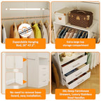 Vomavex Closet System, 4FT-8FT-9FT Closet Organizer With Drawers Wooden, Walk in Closet System with 5pcs Hanging Rods and Shelves Storage, Closet Built in System Wardrobe Organizer, White - color: 4-9FT