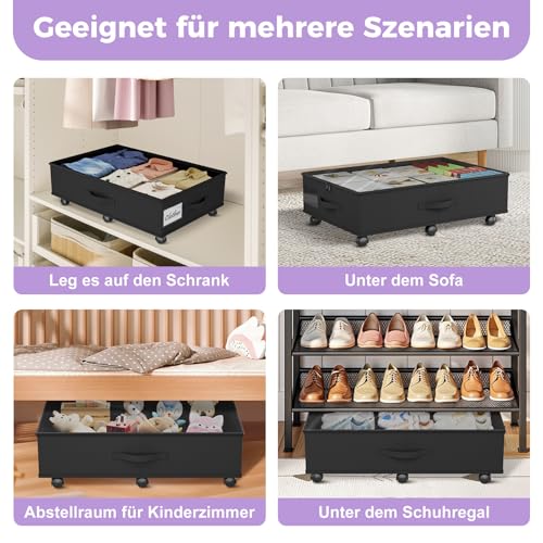 Babenest 2-Pack Under Bed Storage Organizer with Clear Zippered Lid, Foldable Rolling Underbed Drawers on 6 Wheels, Space Saving Clothes, Shoes, Toy Storage for Bedroom, Dorm, Closet - size: 2 Pack