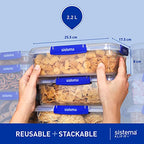 Sistema KLIP IT+ 2.2L Rectangle Food Storage Containers (3-Pack), Stackable & Airtight Food Boxes with Lids, Dishwasher, Freezer, & Microwave-Safe, BPA-Free, School Lunch Boxes - size: 2.2L (3-Pack)