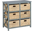 eHemco 3 Tier X-Side End Storage Cabinet with 6 Wicker Baskets, Gray - color: Grey, size: 15.5"D x 29.3"W x 30"H (6 Drawers)