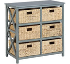 eHemco 3 Tier X-Side End Storage Cabinet with 6 Wicker Baskets, Gray - color: Grey, size: 15.5"D x 29.3"W x 30"H (6 Drawers)