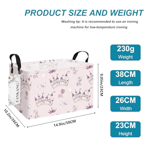 FANKANG Storage Bins, Nursery Hamper Canvas Laundry Basket Foldable with Waterproof PE Coating Large Storage Baskets for Kids Boys and Girls, Office, Bedroom, Clothes,Toys(Rec-Princess Castle - color: Rec-Princess Castle