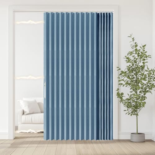 Jilron Accordian Door Curtain, 100% Blackout Folding Magnetic Doorway Curtains,Linen Style Closet Doors,for Room Divider,Privacy Protection（W72 x L78,Blue,1 Panel） - color: Blue, size: 72"W x 78"L (Pack of 1)