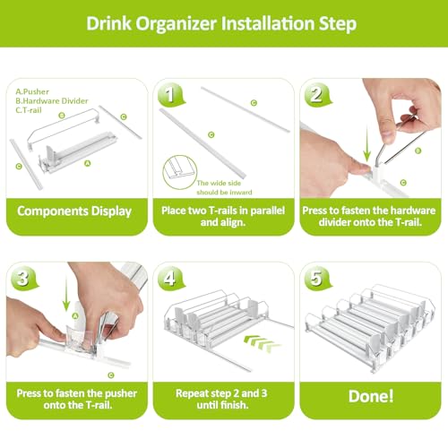 IBORING Drink Organizer for Fridge,Self Pushing Fridge Drink Organizer,Automatic Drink Dispenser for Fridge-Holds up to 15 Cans, 14.96inch, White - style: 3 Rows