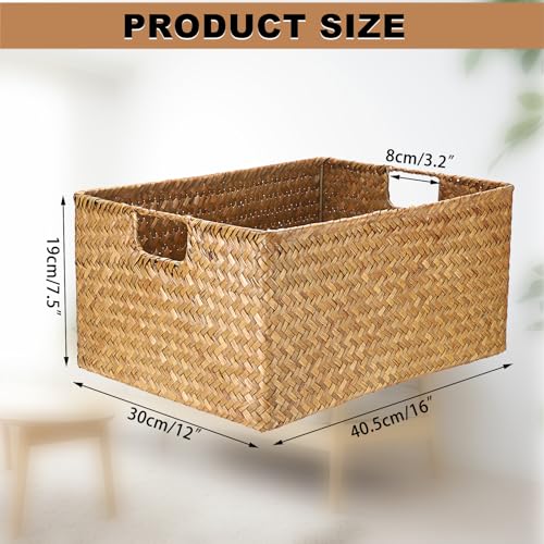 Hipiwe Seagrass Storage Baskets Bin for Shelf,X-Large Handwoven Wicker Baskets Built-in Handles Rectangular Closet Bedroom Organizer Box Multipurpose Pantry Basket,Caramel Color - color: Caramel, size: X-Large,16.1"x11.8"x7.7"
