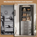 Aheaplus Closet Drawers Organizer System, 42.5Inch Wood Closet System with 4 Drawers, Modular Walk-in Closets Storage Unit, Tall Bookshelf Storage Cabinet, Grey (Set of 2)