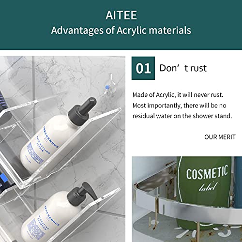 AITEE Acrylic Shower Caddy Organizer for Bathroom, Clear Shampoo Holder Organizer Shelf Wall Mounted, No Drilling and Rustproof, Sturdy and Durable - style: Whole Shelf