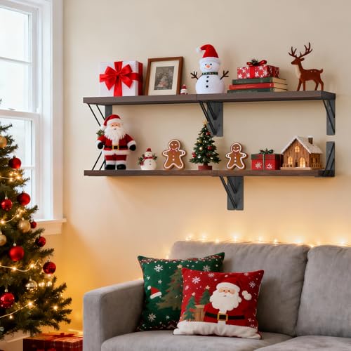 BAYKA Wall Shelves for Bedroom Decor, Floating Shelves for Wall, Display Mounted Rustic Wood Shelf for Books,Plants,Corner Shelves for Bathroom,Kitchen,Living Room(Rustic Brown,Set of 3) - color: C. Rustic Brown Board & Black Brackets, size: 16-inch Mixed