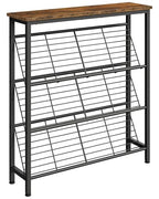 CHOEZON Shoe Rack, 4-Tier Narrow Shoe Storage Shelf, Slim Shoe Rack with Wooden Top and Metal Shelves, Slanted Shoe Organizer, Industrial Style, for Entryway, Hallway, Rustic Brown and Black TXJ76BF