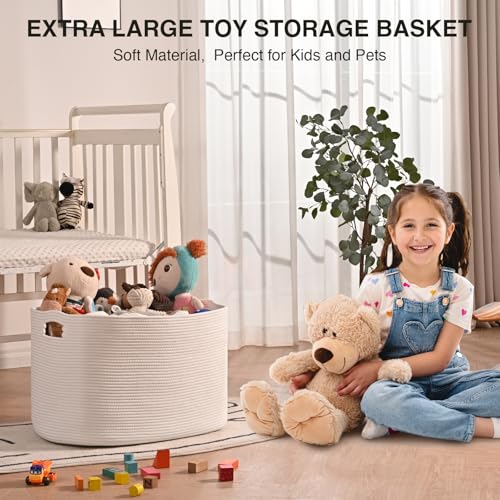 ICERZCZ White Laundry Basket, Blanket Baskets for Living Room, Cotton Rope Baskets for Storage, Woven Basket for Blankets, Toys, Clothes, Shoes, White, 25”x16”x16” (105L) - color: White, size: 25”x16”x16”