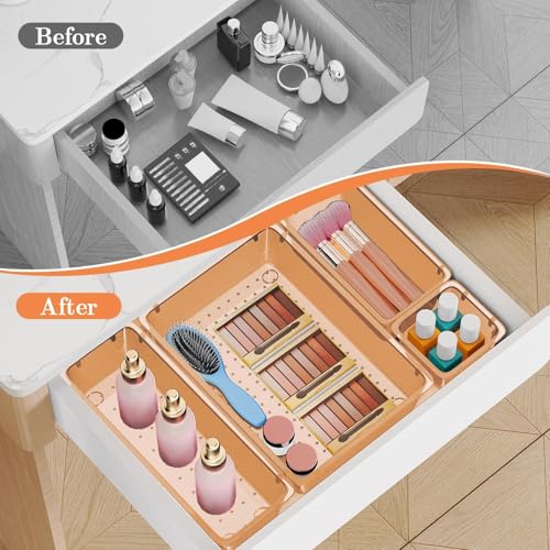 SpaceHacks 25 PCS Plastic Drawer Organizer Set, 4-Size Versatile Organizer Trays & Storage Bins for Makeup, Jewelry, and Gadgets in Bathroom, Bedroom and Office,Orange - color: Orange