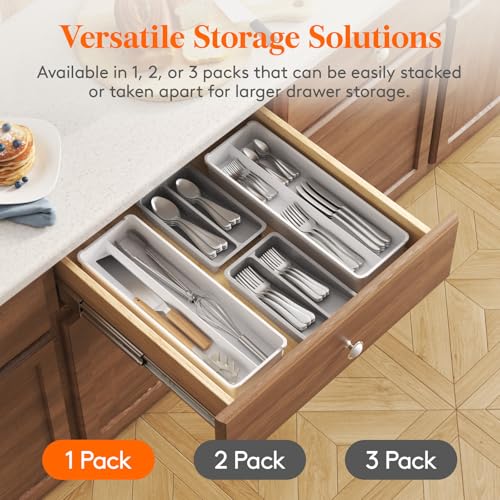 Lifewit Compact Silverware Organizer for Kitchen Drawer, Narrow Flatware Tray Holder, Plastic Cutlery Spoons, Forks and Knives Storage, White&Gray, 1 Pack - color: Gray&White