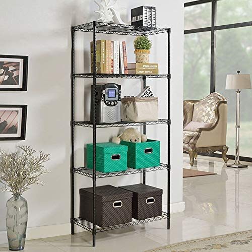 BestOffice | 5-Tier Wire Storage Shelves | 36x14x72 | Black | with Adjustable Racks | Heavy-Duty Metal Shelf, Holds Upto 1000 lbs | No-Tool Assembly | Ideal for Home & Garage Shelving - color: Black, size: 36"D x 14"W x 72"H