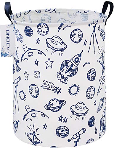 Round Space Rocket Laundry Basket, Collapsible Laundry Hamper for Boys, Cute Galaxy Solar System Storage Bin, Waterproof Toy Storage for Kids Room, Nursery, Playroom(Blue Planet) - color: Blue