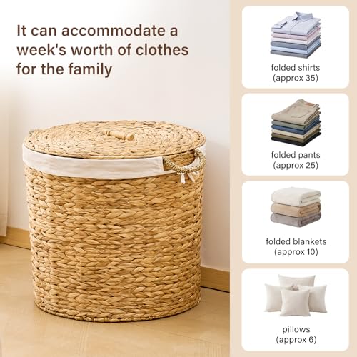 Handwoven Hamper with Lid, Clothes Hamper for Bathroom Laundry Room Bedroom (Natural, L) - color: Natural, size: L