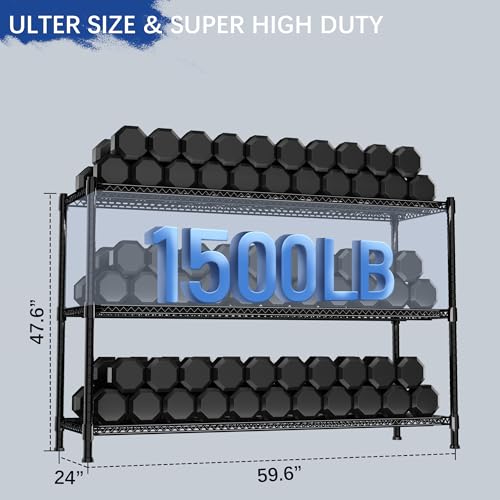 Heavy Duty Shelving, 47.6" H Garage Shelving Unit with Leveling Feet, 3-Tier Adjustable Garage Storage Shelves Metal Rack, Industrial Shelving for Warehaouse Storage, 60" W x 24" D x 47.6" H, Black - color: Black, size: 24D x 60W x 47.6H (3Tier)