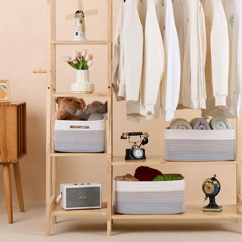 MiniArk Large Storage Baskets for Shelves, Closet Organizers Bins for Clothes Blanket Towels, Baby Nursery, Toy Baskets Box, Woven Rope Baskets, 17 x 13 x 7.5”, 3 Packs Gradient Grey - color: Gradient Grey, size: 3pcs-L17×W13×H7.5"