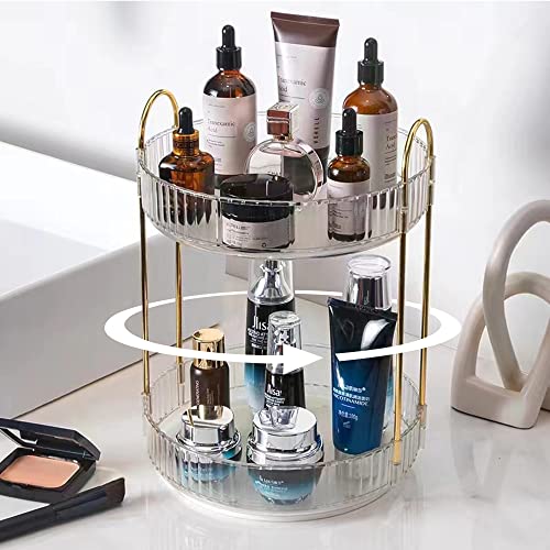 shuang qing Rotating Makeup Organizer for Vanity, High-Capacity Skincare Clear Make Up Storage Perfume Organizers Cosmetic Dresser Organizer Countertop 360 Spinning (Clear, 2 Tier) - color: Clear, size: Regular-2 Tier
