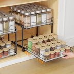 Spice Rack Organizer for Cabinet, 2 Tier Vertical Pull Out Spice Rack – Heavy Duty Metal Spice Organization for Cabinet, 60-Jar Capacity, Height Adjustable Cabinet Organizer, 13.58''Wx10.5''Dx9.5''H - size: 13.58"W X 10.5"D X 9.5"H - 2 Tier