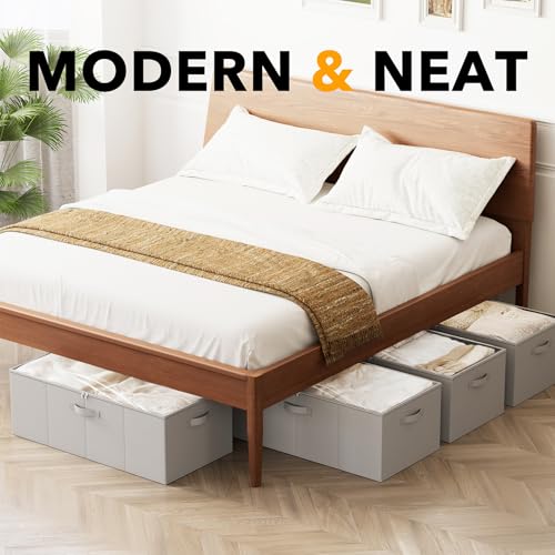 SpaceAid 4 Pack 10" High Under Bed Storage Containers, Large Underbed Storage Organizer Bins with Lids for Bedroom, Dorm, Clothes, Closet Organization, Bed Sheets and Blankets (Gray) - color: Gray