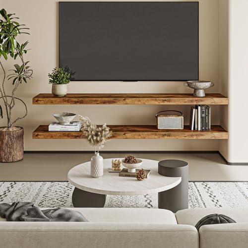 Fixwal Wood Floating Shelves for Wall, 47" Long Heavy Duty Wall Mounted Shelves for Living Room, Bedroom, Bathroom and Kitchen, Wall Shelves for Storage, Books, Room Decor (Rustic Brown, Set of 2) - color: Rustic Brown, size: 47in