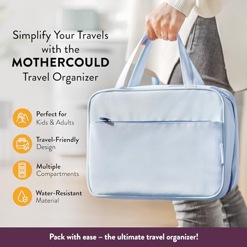 Kids Travel Organizer – Multi-Compartment, Water-Resistant Hanging Bag for Toys, Snacks, & Activities - Compact, Lightweight Design with Hook & Carry Handle - Perfect for Travel Use (Blue, Large) - color: Blue, size: Large