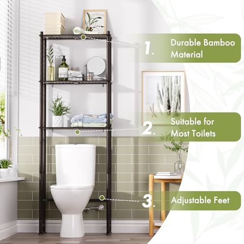 AmazerBath Bamboo Over The Toilet Storage Shelf, Over Toilet Bathroom Organizer Rack, 3-Tier Bathroom Shelves Over Toilet, Space Saver, Espresso - style: Espresso-3-tier