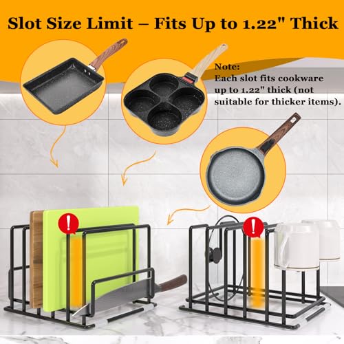 2 Pack Cutting Board Organizer and Pot Lid Holder, Kitchen Cabinet Organizer Rack with 7 & 5 Compartments, Heavy-Duty Iron Baking Sheet Pan Organizer with Non-Slip Base, Space-Saving Kitchen Storage - color: 2 Pack - Black