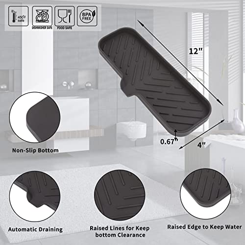 MicoYang Silicone Bathroom Soap Dishes with Drain Spout-Bathroom and Kitchen Sink Organizer,Sponge Holder,Dish Soap Tray,Perfect for Dispenser,Scrubber,Bottle,Cup on Sink or Counter-Coffee 12"×4" - color: Coffee, size: L(12"×4")