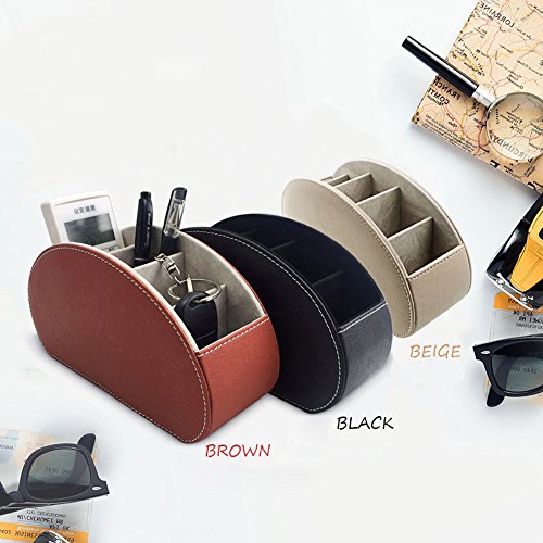 Remote Control Holder Organizer Table Desk Leather Control Storage TV Remote Control Organizer with 5 Spacious Compartments (Beige) - color: Beige