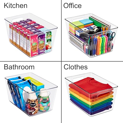 Sorbus Clear Storage Bins, 8 Pack Large Organization Bins with Handles – Clear Storage Containers for Storage, Pantry, Fridge, Cabinet, Closet & Kitchen Organization – BPA-Free Plastic - color: 8 Pack, size: Large, style: Without Lid