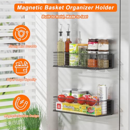 2Pack Magnetic Basket Organizer Holder for Fridge, Magnetic Shelf for Garage, Laundry, Kitchen, Workshop, Cabinet - size: Magnetic Basket Organizer Holde