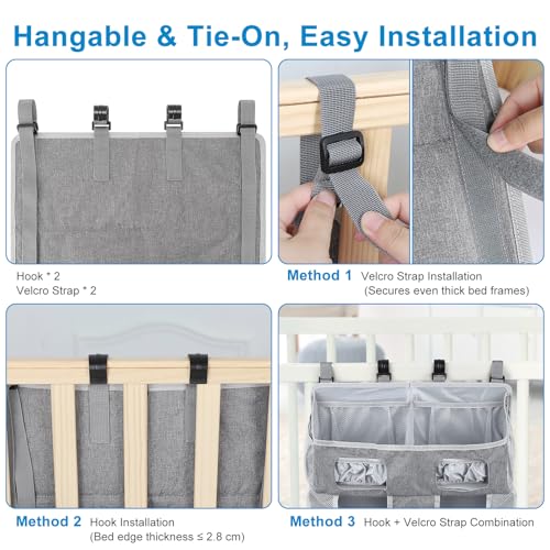 Accmor Changing Table Diaper Organizer, Hanging Diaper Caddy Organizer Stacker for Cribs Changing Table Playard Wall Baby Essentials Storage, Grey - style: Double Enlarged-Grey