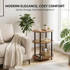 Small Rattan Side Table with Storage, 3 Tier Round/Oval End Table with Rattan Shelf, Boho Nightstand, Tool Free Assembly/Screw-Hole Free Tabletop-Living Room Bedroom-Brown - color: Brown-rattan, size: 1PC