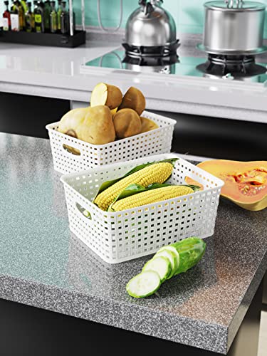 WYT 12-Pack Plastic Small Shelf Storage Weave Baskets for Organizing, White - color: White, size: 12-Pack